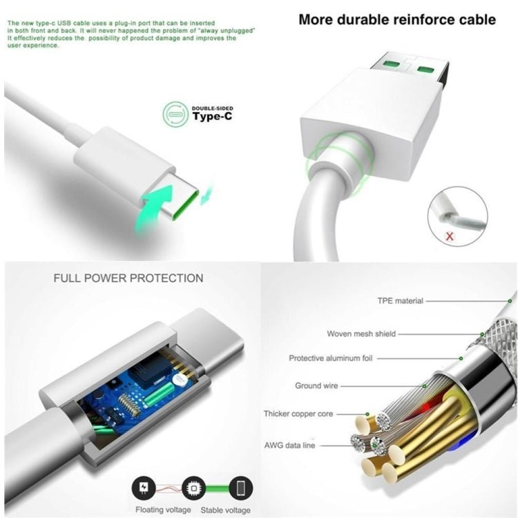 XJ - 63 5A USB to Type - C Super Flash Charging Data Cable for OPPO, 1m, 1.5m, 2m - ORIWHIZ