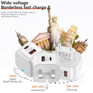 YSY - 6087PD 20W PD3.0 + QC3.0 Dual Fast Charge Travel Charger with Type - C to Type - C Data Cable, EU Plug, US Plug, UK Plug - ORIWHIZ