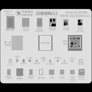 MJ 3D BGA Reballing Stencil Template Groove A8 A9 A10 A11A12 A13 Planting for iPhone6 6P 6S 6SP 7 7P 8 8P X XR XS MAX 11 Pro Max - ORIWHIZ