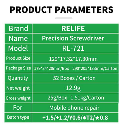 RELIFE RL-721 Screwdriver Set Precision Torx Cross Screwdrivers Tips in Handle for iPhone 11 XR 6 6S 7 8 X Phone Open Hand Tools - ORIWHIZ