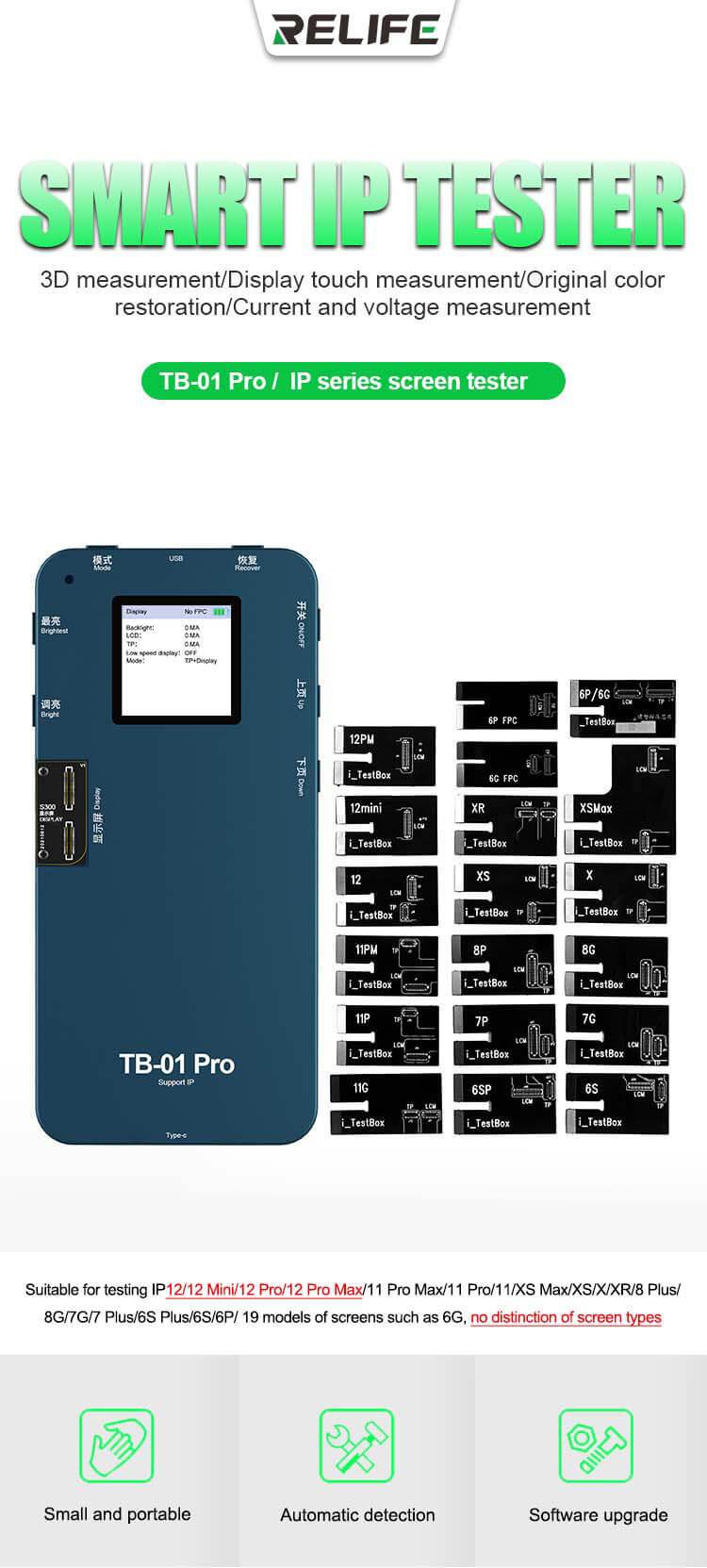 RELIFE TB-01 Pro Screen Display Tester 3D Touch Original Color Board LCD Programmer For 6G 6S 6P-12ProMax/Mini - ORIWHIZ