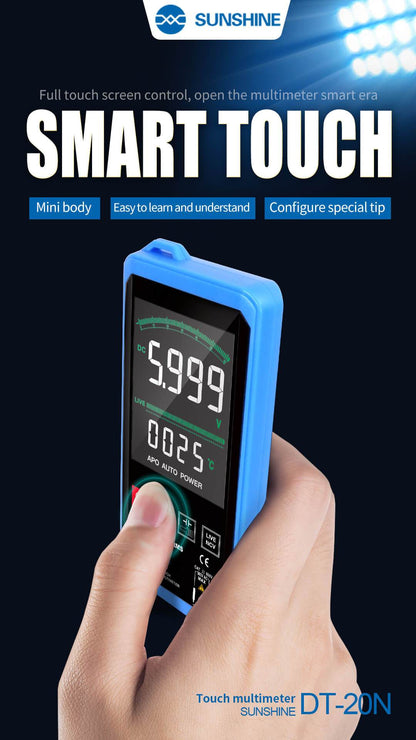 Multímetro digital SUNSHINE DT-20N, totalmente automático, de alta precisión, con pantalla táctil a color, medición de voltaje CA/CC, corriente y resistencia - ORIWHIZ