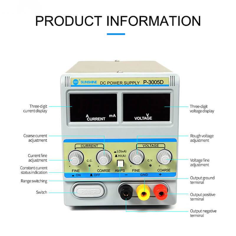 Sunshine P-3005D Digital Display Adjustable DC Power Supply Three-digit Voltage Current Display Intelligent Regulated Power - ORIWHIZ