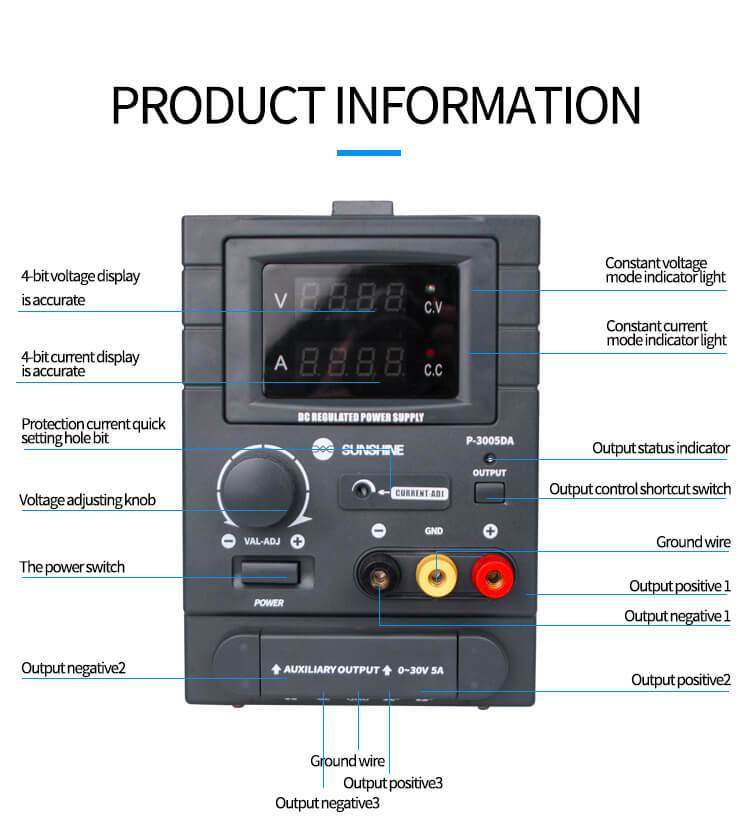 SUNSHINE P-3005DA Regulated Lab bench Power Supply Adjustable 30V 10A Voltage Regulator Stabilizer Switching Bench Source Lab - ORIWHIZ