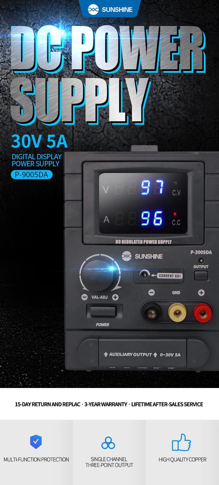 SUNSHINE P-3005DA Regulated Lab bench Power Supply Adjustable 30V 10A Voltage Regulator Stabilizer Switching Bench Source Lab - ORIWHIZ