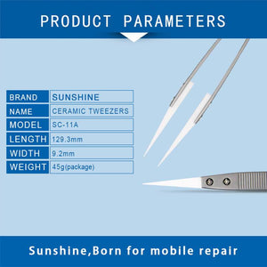 Sunshine SC-11A Ceramic Stainless Anti-Static Tweezers Maintenance Industrial Precision Straight Tweezers Phone Repair Tools - ORIWHIZ