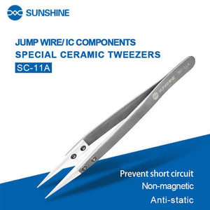 Sunshine SC-11A Ceramic Stainless Anti-Static Tweezers Maintenance Industrial Precision Straight Tweezers Phone Repair Tools - ORIWHIZ