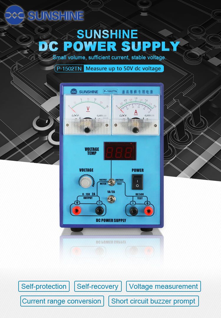Voltage Current measuring instrument Sunshine P-1502TN DC power supply 50V 2A adjustable For mobile phone repair - ORIWHIZ