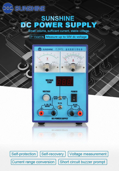 Voltage Current measuring instrument Sunshine P-1502TN DC power supply 50V 2A adjustable For mobile phone repair - ORIWHIZ